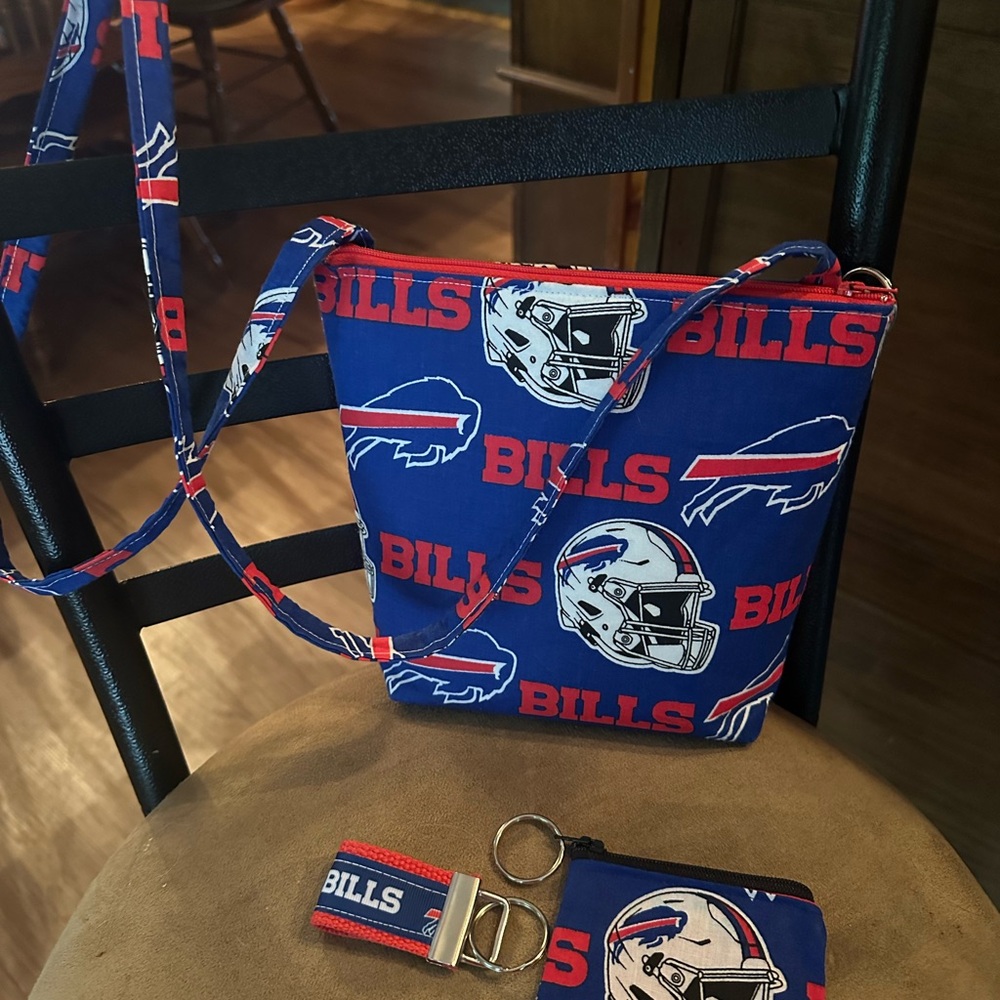 NEW NFL Bills Blue Crossbody Bag and Keychain Set Handmade